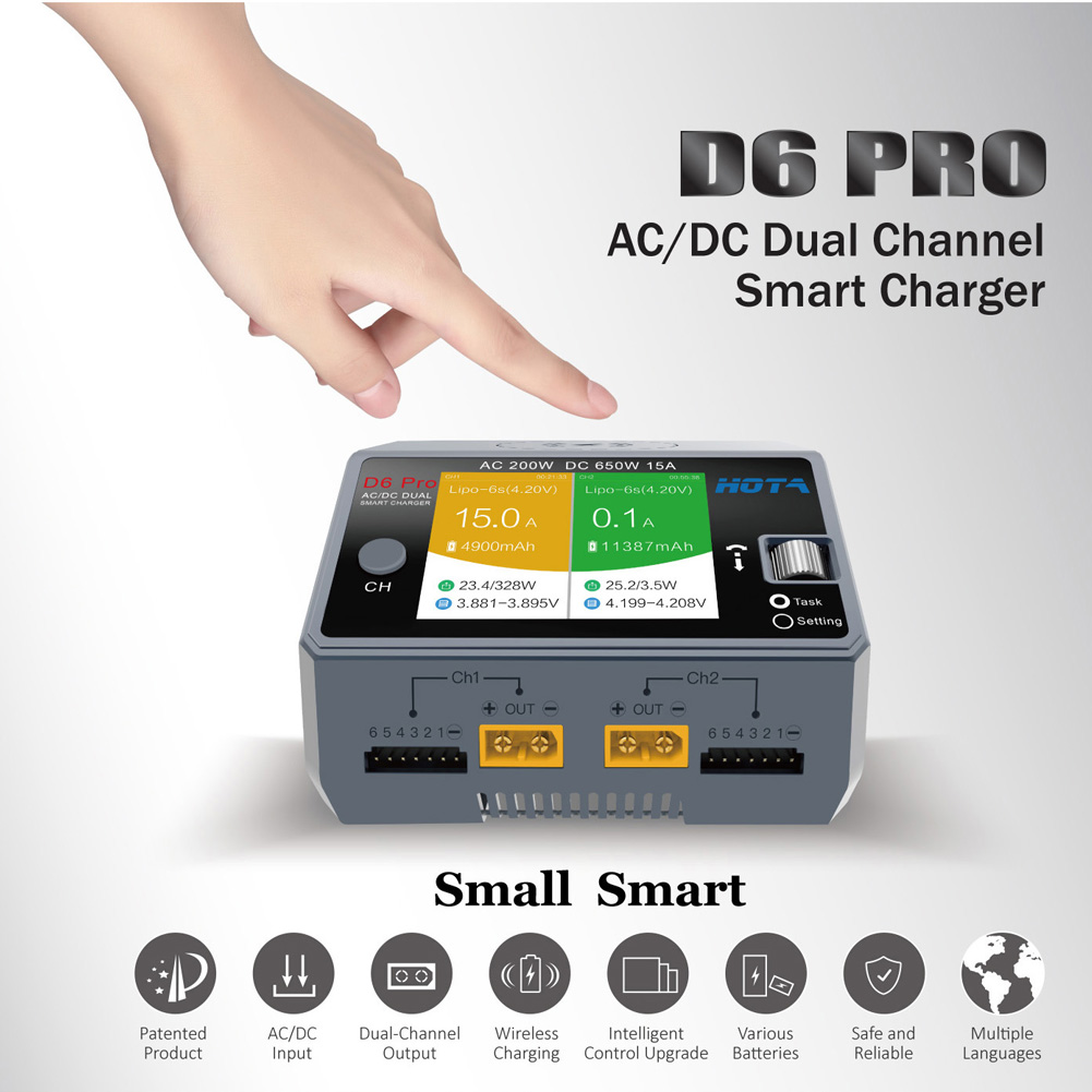 HOTA D6 Pro Black AC 200w DC 2 - đánh giá và giá Hota D6 Pro Dual Lipo Charger